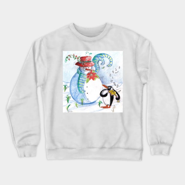 SNOWMAN AND  WINTER SERENADE OF VIOLINIST PENGUIN Crewneck Sweatshirt by BulganLumini